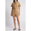 Frame Womens Khaki Tan Utility Patch-pocket Belted Cotton-blend Playsuit In Khaki Tan