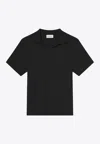 Frame Jacquard Short Sleeve Open Collar Polo Shirt In Black