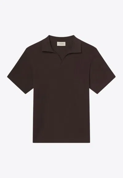 Frame V-neck Jacquard Polo T-shirt In Brown