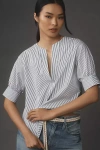 Frame Striped V-neck Popover Top In Blue