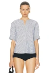 Frame Striped V-neck Popover Top In Blue