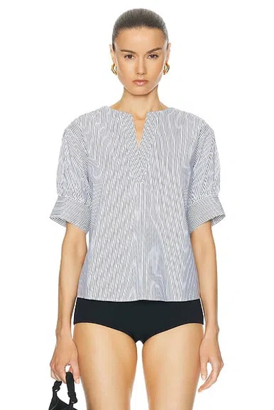 Frame Striped V-neck Popover Top In Blue