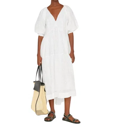 Frame V-neck Puff Sleeve Dress In Blanc In White