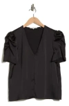Frame V-neck Puff Sleeve Top In Black
