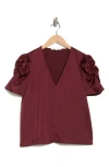 Frame Denim The V-neck Puff Sleeve Blouse In Burgundy