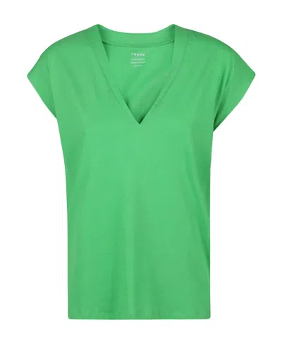 Frame V-neck Short-sleeved T-shirt In Green