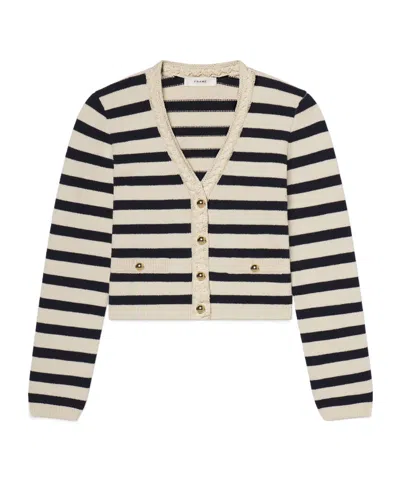 Frame V-neck Striped Cardigan In Brown