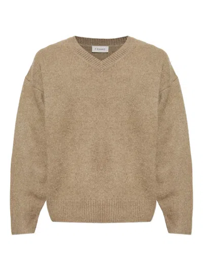 Frame V-neck Sweater In Brown