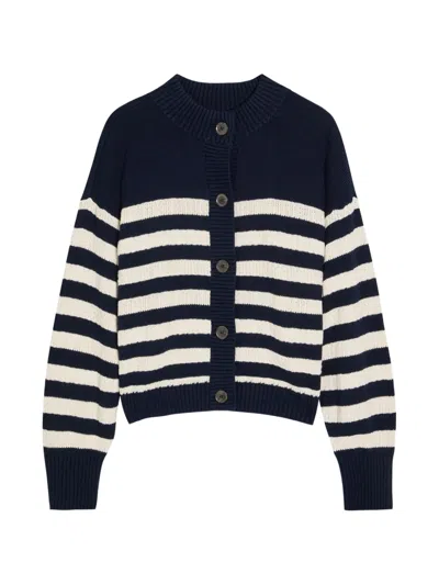Frame Variation Striped Button Cardigan In Blue