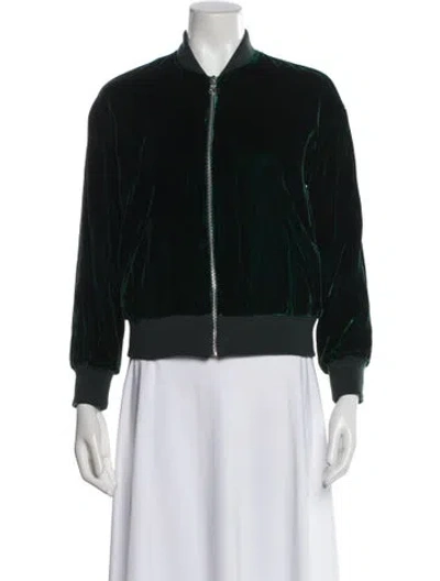 Pre-owned Frame Velvet Bomber Jacket In Green