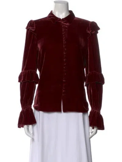 Pre-owned Frame Velvet Long Sleeve Blouse In Red