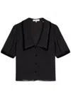 Frame Velvet-trim Silk-chiffon Blouse In Black