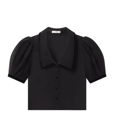 Frame Velvet-trim Blouse In Black
