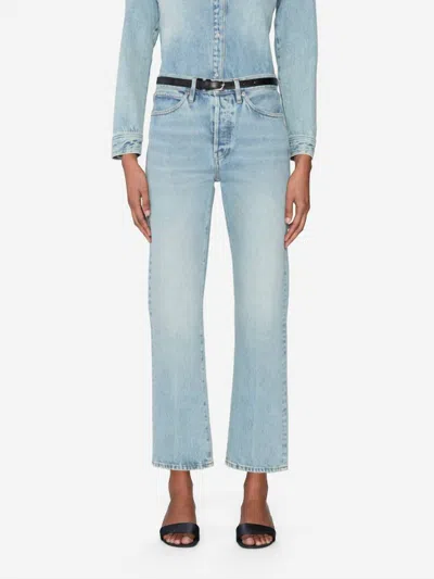 Frame Vertical Crop Straight Leg Jean In Scheme In Blue