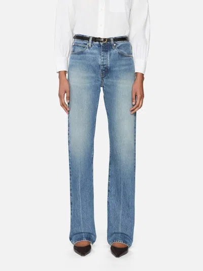 Frame Vertical High Rise Straight Leg Jeans In Knock Out In Blue