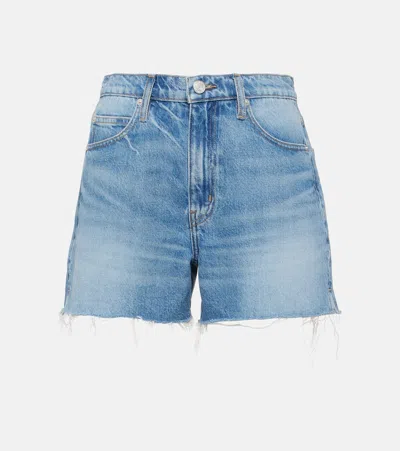 Frame Faded Denim Shorts In Mid Denim
