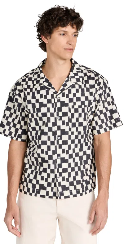 Frame Retro Print Oversized Button Down Camp Shirt In Dark Navy