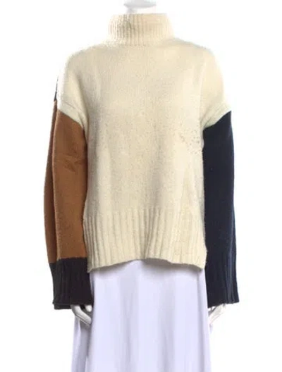 Pre-owned Frame Virgin Wool Colorblock Pattern Sweater In White