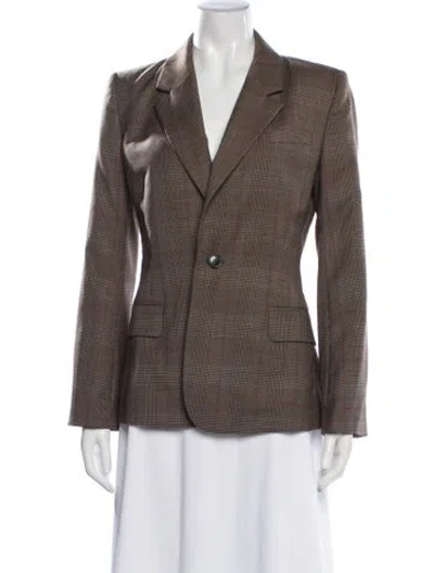 Pre-owned Frame Virgin Wool Plaid Print Blazer In Brown