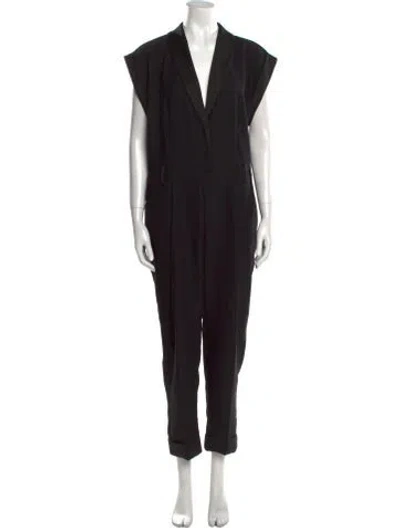 Pre-owned Frame V-neck Jumpsuit In Black