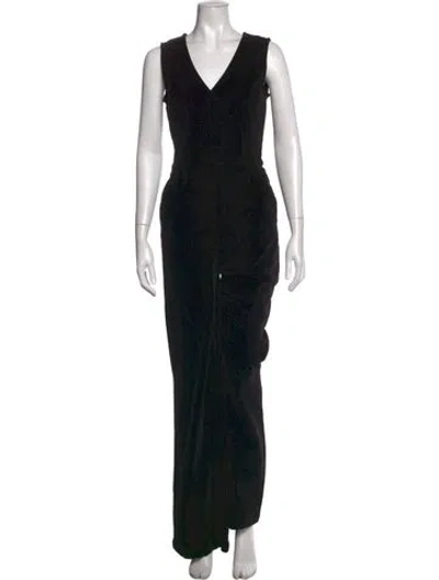Pre-owned Frame V-neck Jumpsuit In Black