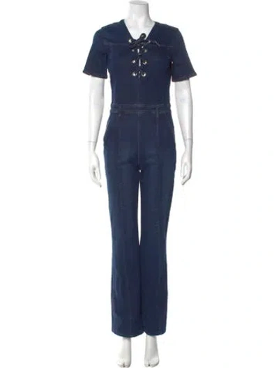 Pre-owned Frame V-neck Jumpsuit In Blue