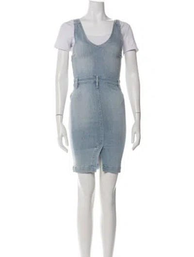 Pre-owned Frame V-neck Knee-length Dress In Blue