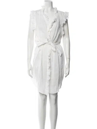 Pre-owned Frame V-neck Knee-length Dress In White