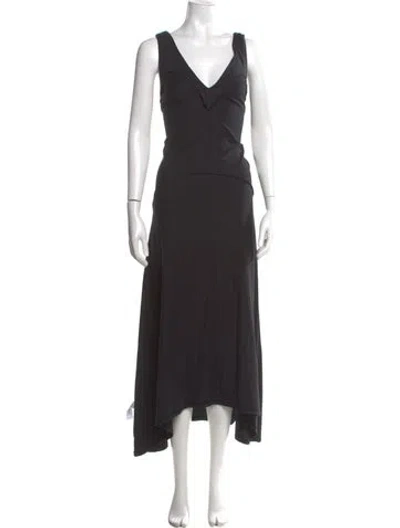 Pre-owned Frame V-neck Long Dress In Black