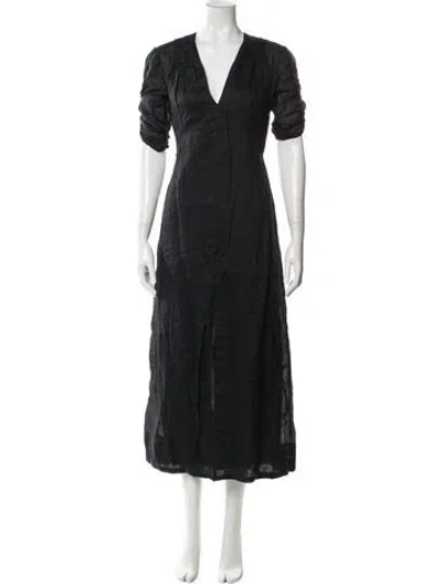 Pre-owned Frame V-neck Long Dress In Black