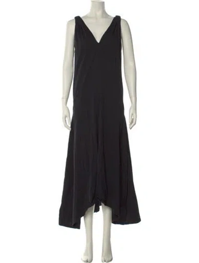 Pre-owned Frame V-neck Long Dress In Black