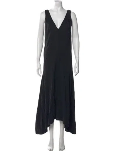 Pre-owned Frame V-neck Long Dress In Black