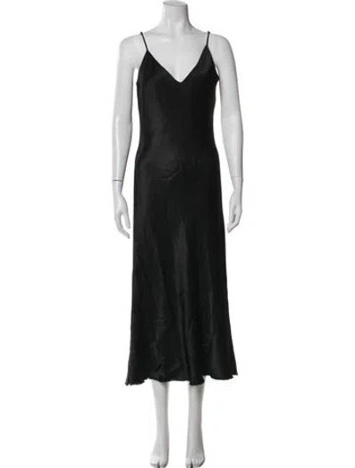 Pre-owned Frame V-neck Long Dress In Black