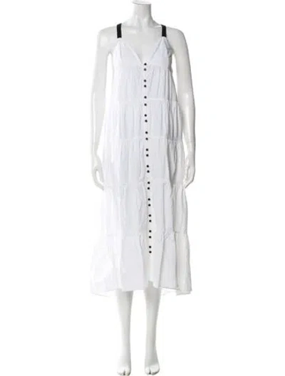 Pre-owned Frame V-neck Long Dress In Blue