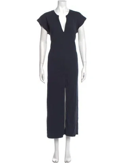 Pre-owned Frame V-neck Long Dress In Blue