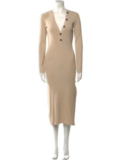 Pre-owned Frame V-neck Long Dress In Brown