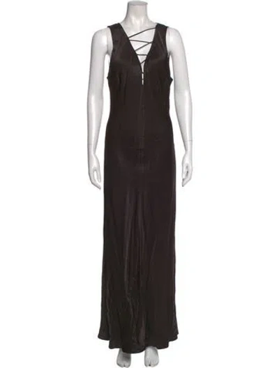 Pre-owned Frame V-neck Long Dress In Brown