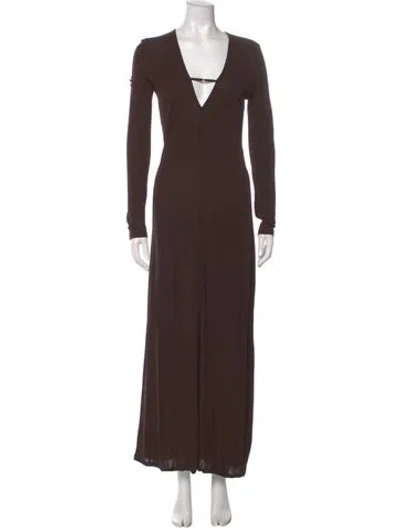 Pre-owned Frame V-neck Long Dress In Brown