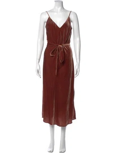 Pre-owned Frame V-neck Long Dress In Brown