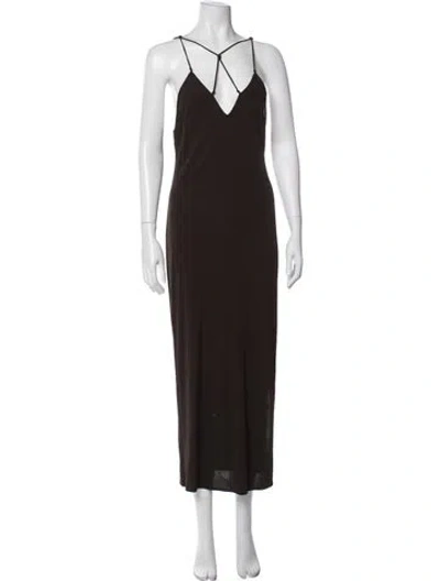 Pre-owned Frame V-neck Long Dress In Brown