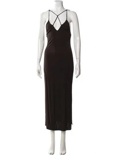 Pre-owned Frame V-neck Long Dress In Brown