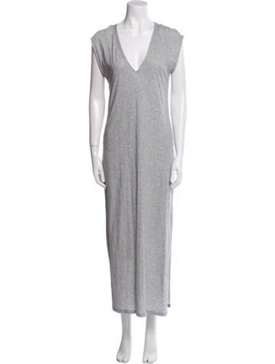 Pre-owned Frame V-neck Long Dress In Gray