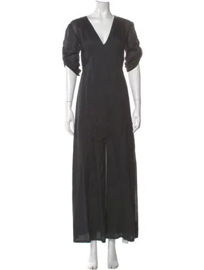 Pre-owned Frame V-neck Long Dress In Gray