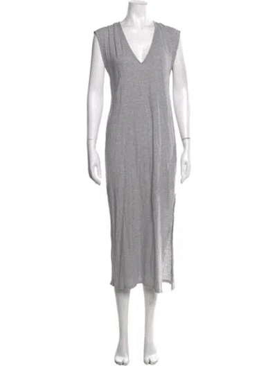 Pre-owned Frame V-neck Long Dress In Gray
