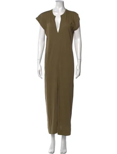 Pre-owned Frame V-neck Long Dress In Green