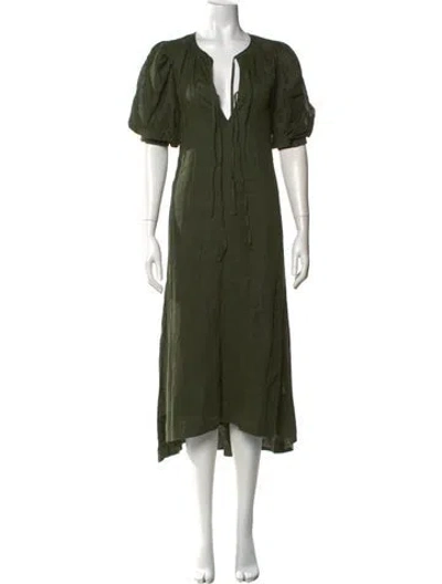 Pre-owned Frame V-neck Long Dress In Green
