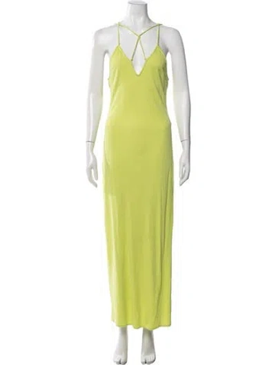 Pre-owned Frame V-neck Long Dress In Green