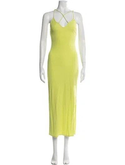 Pre-owned Frame V-neck Long Dress In Green