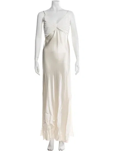 Pre-owned Frame V-neck Long Dress In Neutral