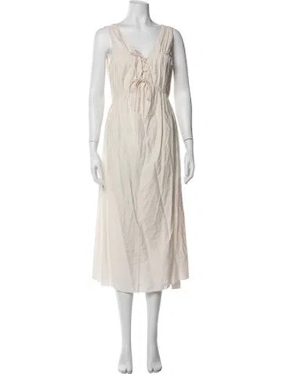 Pre-owned Frame V-neck Long Dress In Neutrals
